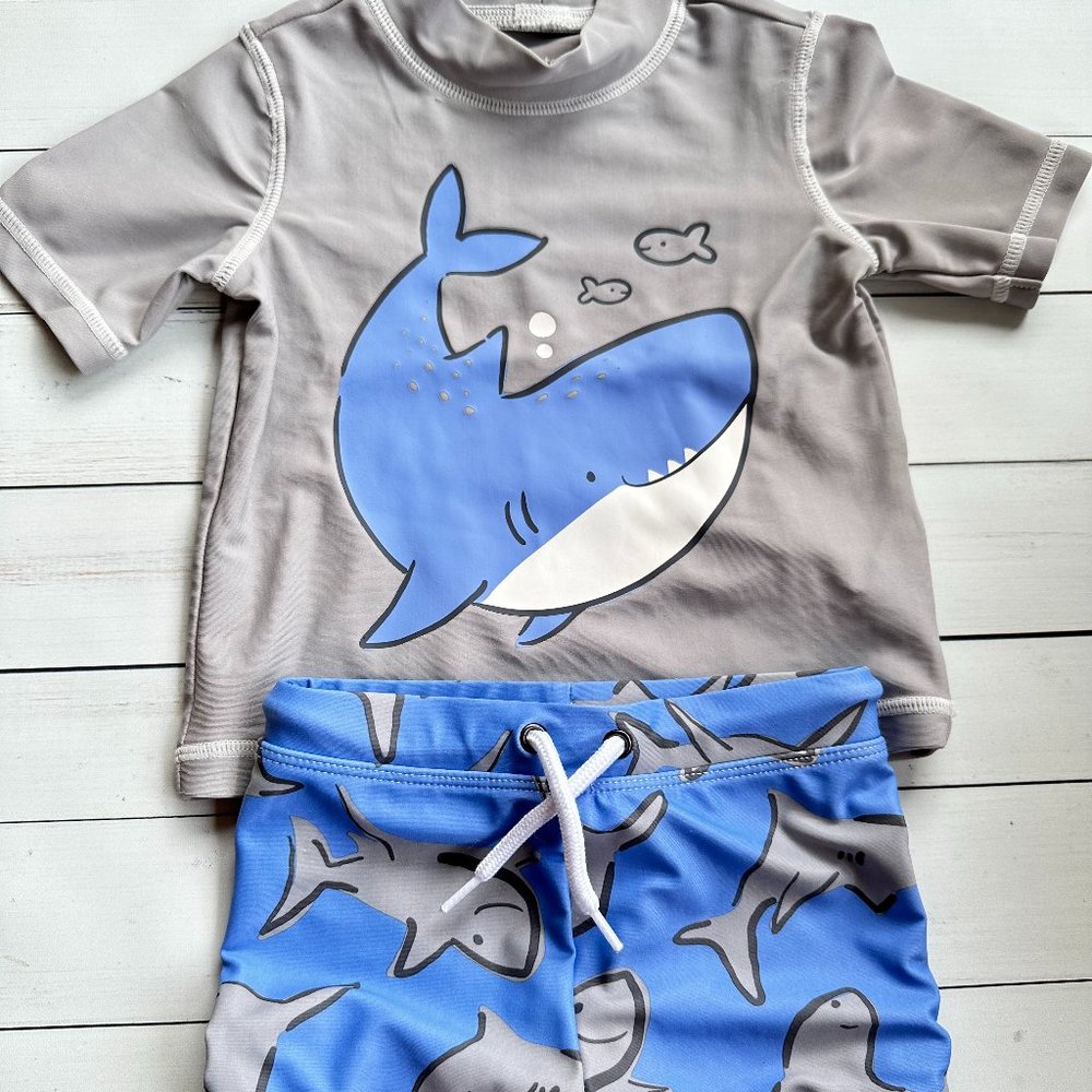 Carter's Shark Rashguard + Swim shorts Size 12 months